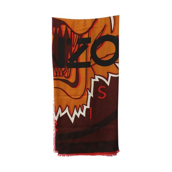 Kenzo Paris Tiger Head Print Scarf in Multicolor Cotton Scarves